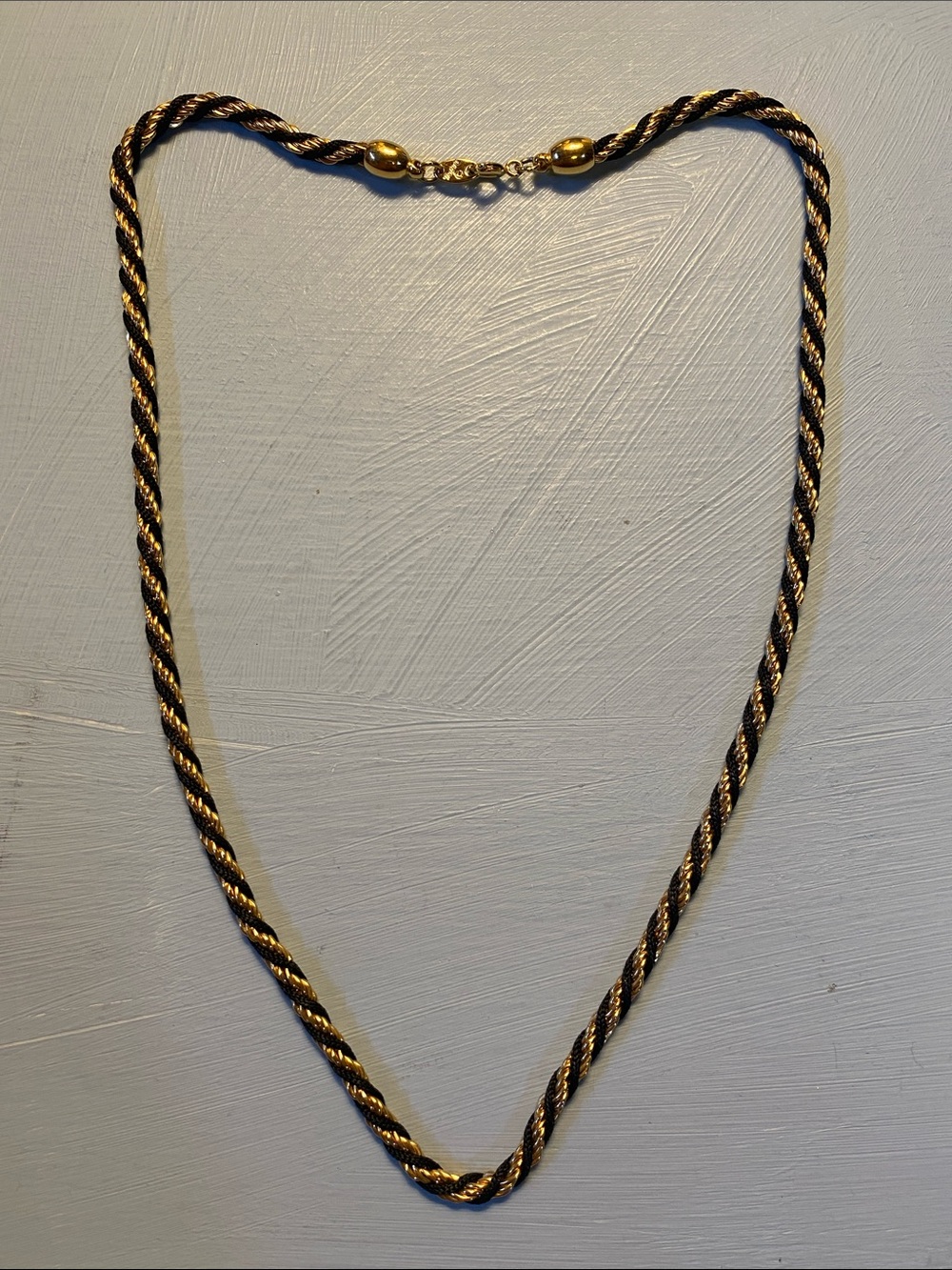 Vintage Trifari Twisted Design of Gold Tone Chain and Black Cord 18”